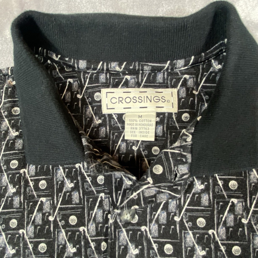 Crossings Golf Print Polo‎ Shirt Men Medium Preppy Stretch Outdoor Breathable